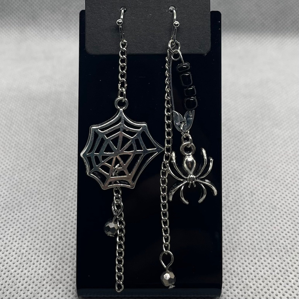 Gothic Halloween Spiderweb & Spider Hook Earrings